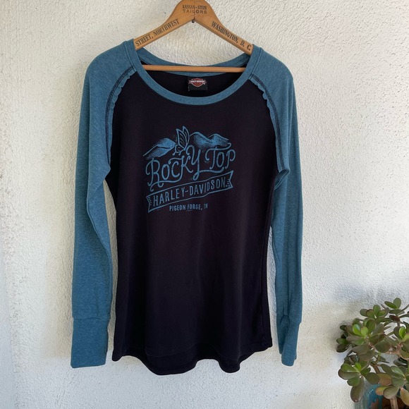 Harley-Davidson Tops - Black and blue Rocky Top Harley Davidson baseball Long sleeve